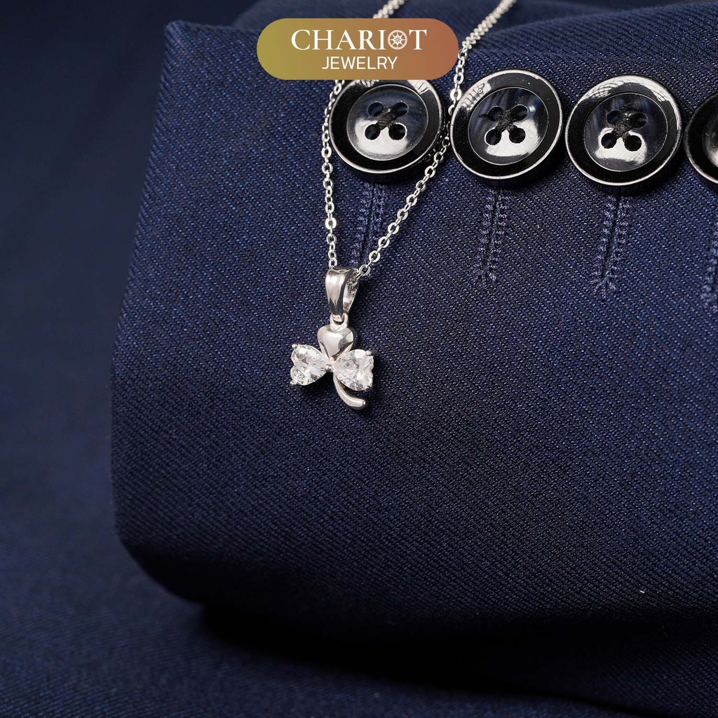 Dây chuyền DCJ67 cỏ 3 lá đính đá sắc màu bạc 925 ChariotJewelry