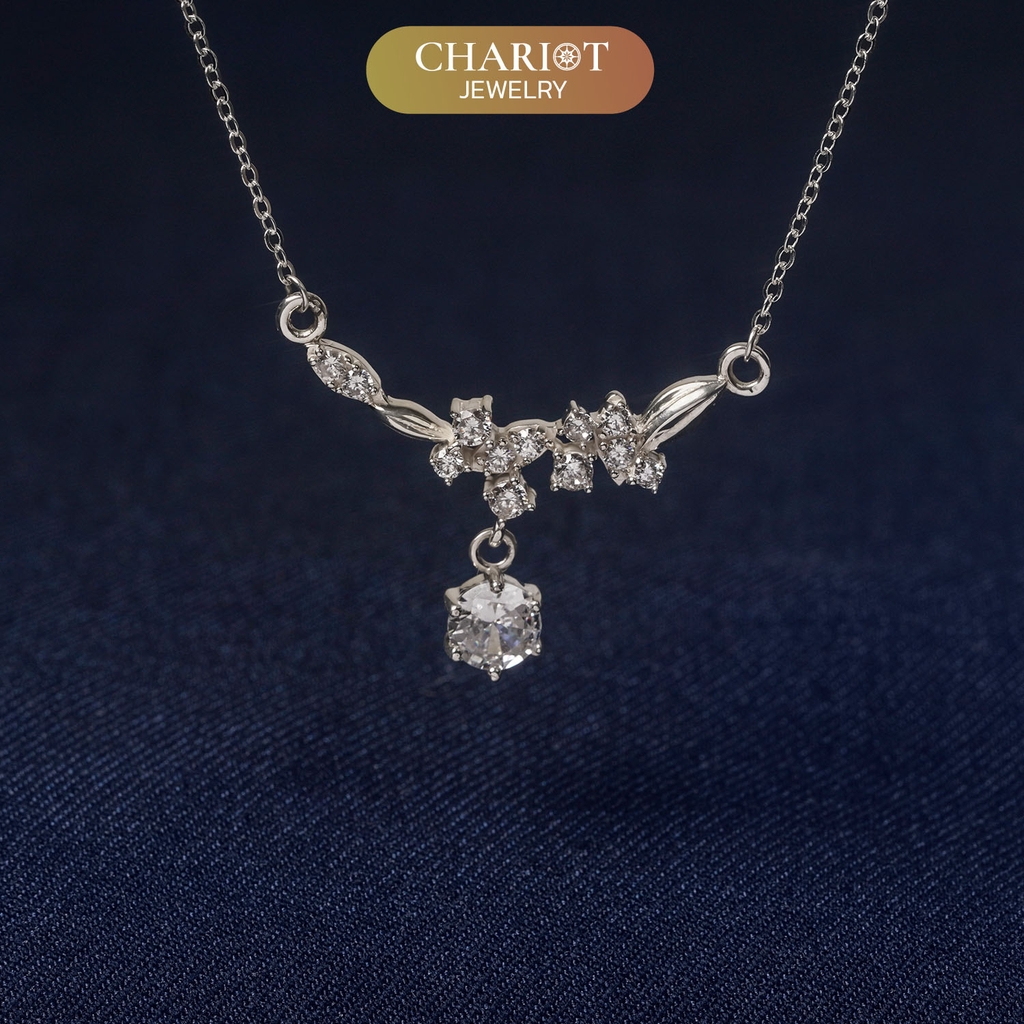 Dây chuyền DCJ64 dải hoa đính đá CZ trắng sáng S925 ChariotJewelry
