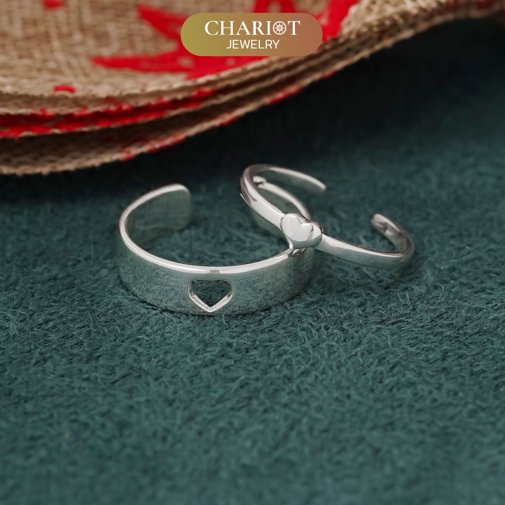 Nhẫn đôi bạc S925 nam nữ NCJ122 Matching Heart, nhẫn couple bạc, quà tặng 8-3 ý nghĩa dành tặng bạn gái, ChariotJewelry