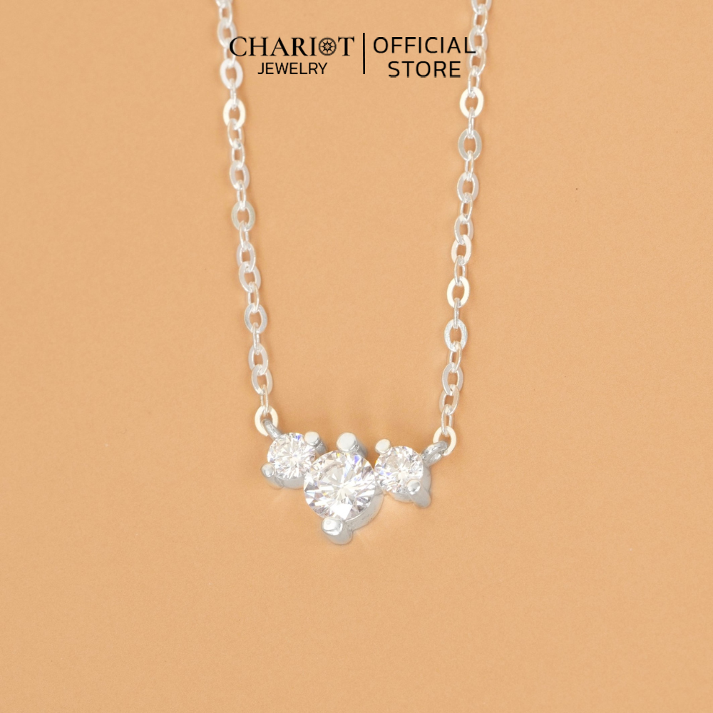 Dây chuyền bạc DCJ13 ba viên đá S925 ChariotJewelry