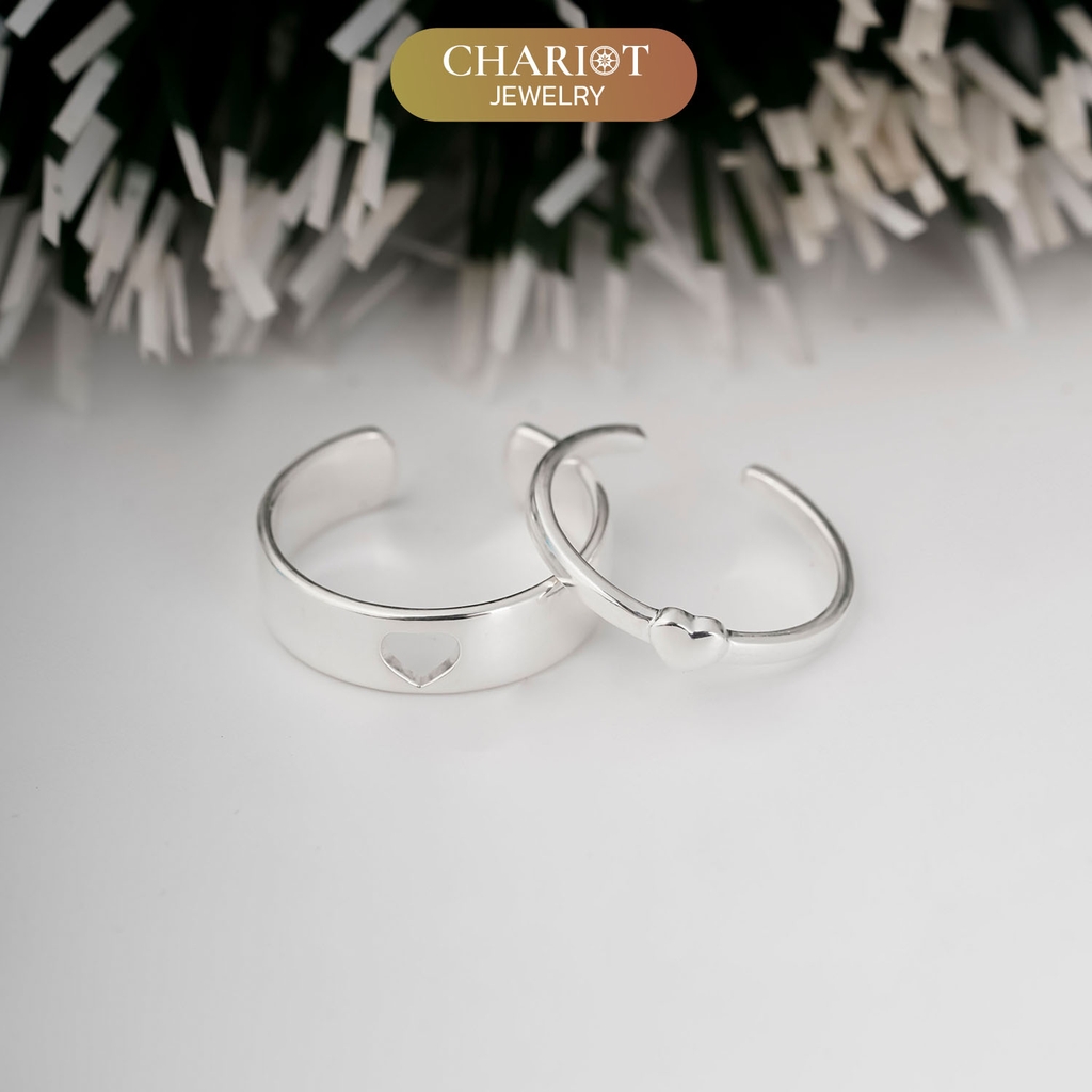 Nhẫn đôi bạc S925 nam nữ NCJ122 Matching Heart, nhẫn couple bạc, quà tặng 8-3 ý nghĩa dành tặng bạn gái, ChariotJewelry