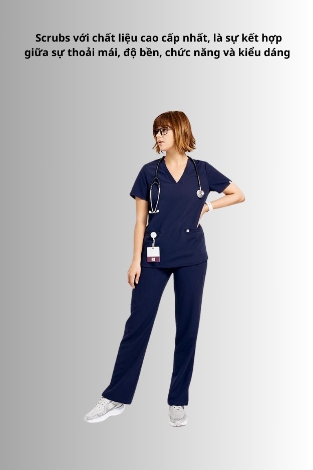 Áo Scrubs nữ cao cấp thương hiệu MOH, cổ V-neck, 3 túi, chất vải và form chuẩn Mỹ (WTS101)