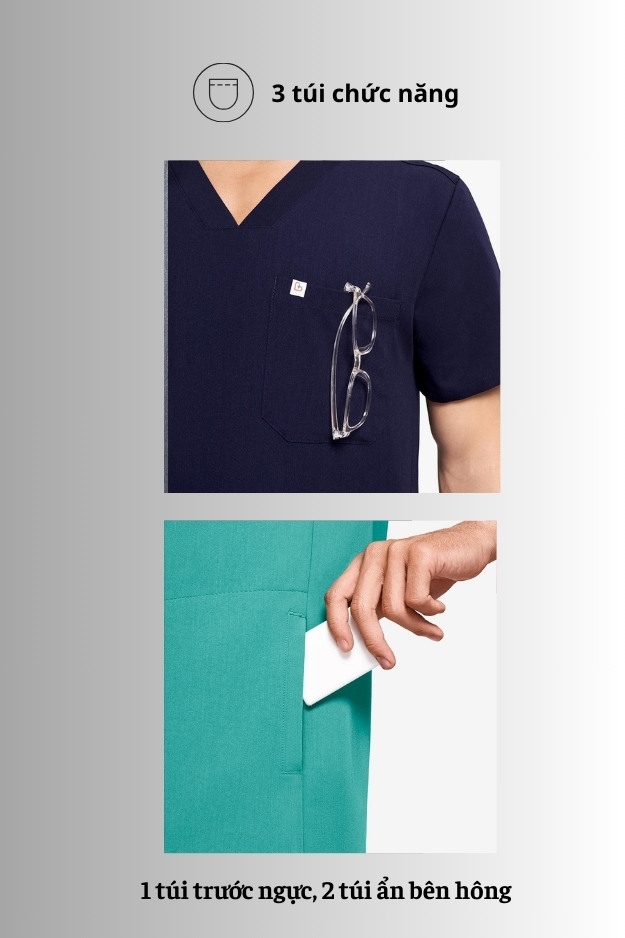 Áo Scrubs cao cấp nam thương hiệu MOH, cổ V-neck, 3 túi, chất vải và form chuẩn Mỹ (MTS101)
