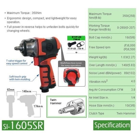 Súng xiết bu lông 3/8 Shinano SI-1605SR