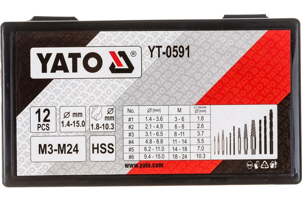 BỘ MŨI KHOAN PHÁ ỐC VÍT HỎNG 12 CHI TIẾT YATO YT-0591