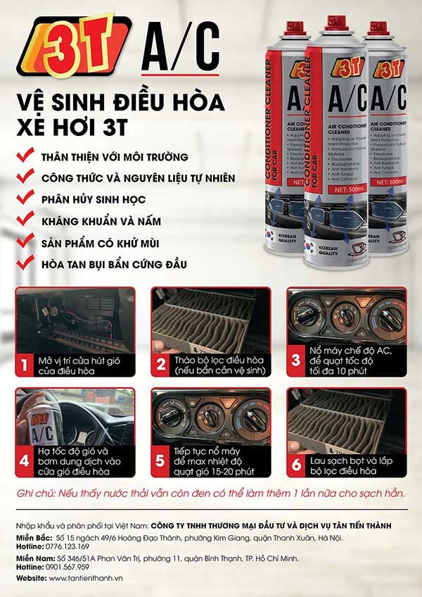 Chai vệ sinh điều hòa (máy lạnh) ô tô 3T