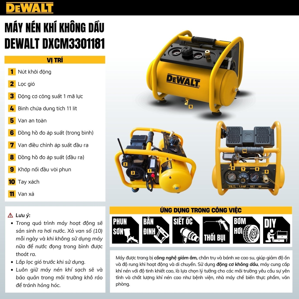 Máy nén khí không dầu 11L DeWALT DXCM3301181