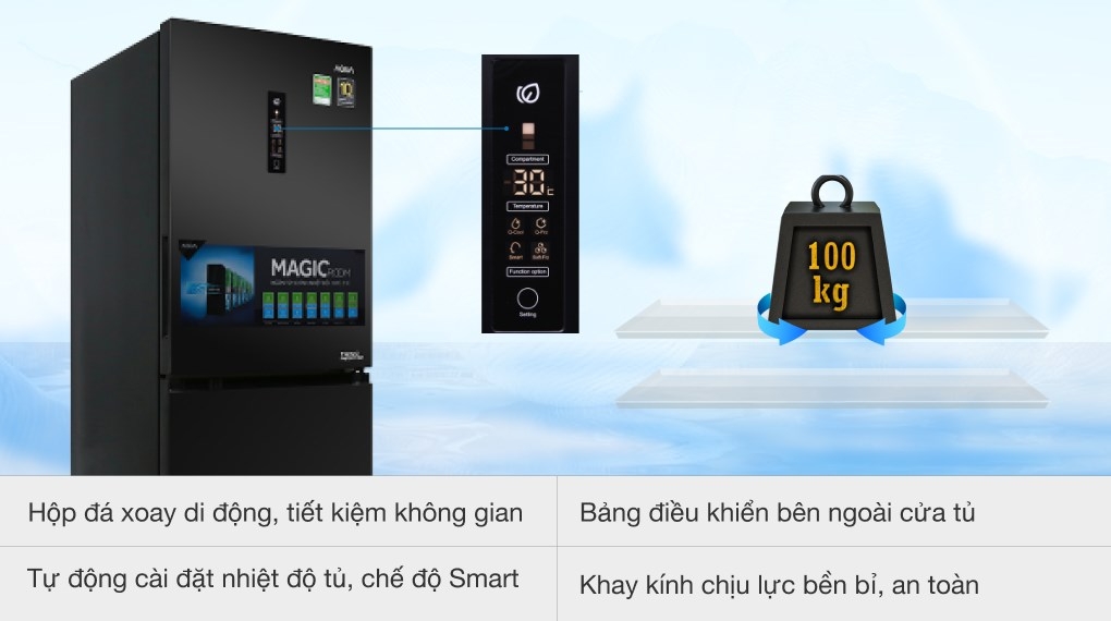 Tủ lạnh Aqua Inverter 260 lít AQR I298EB BS