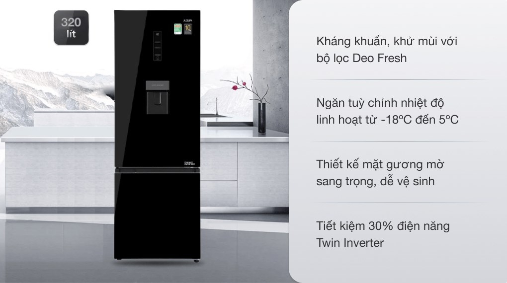 Tủ lạnh Aqua Inverter 320 lít AQR B379MA (WGB)