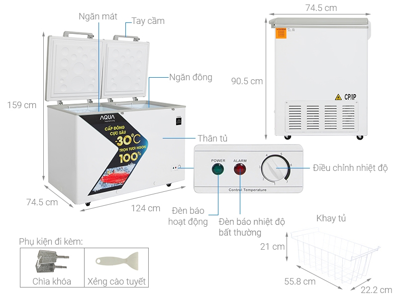 Tủ đông AQUA Inverter 2 Ngăn Đông Mát 365 lít AQF C5702E