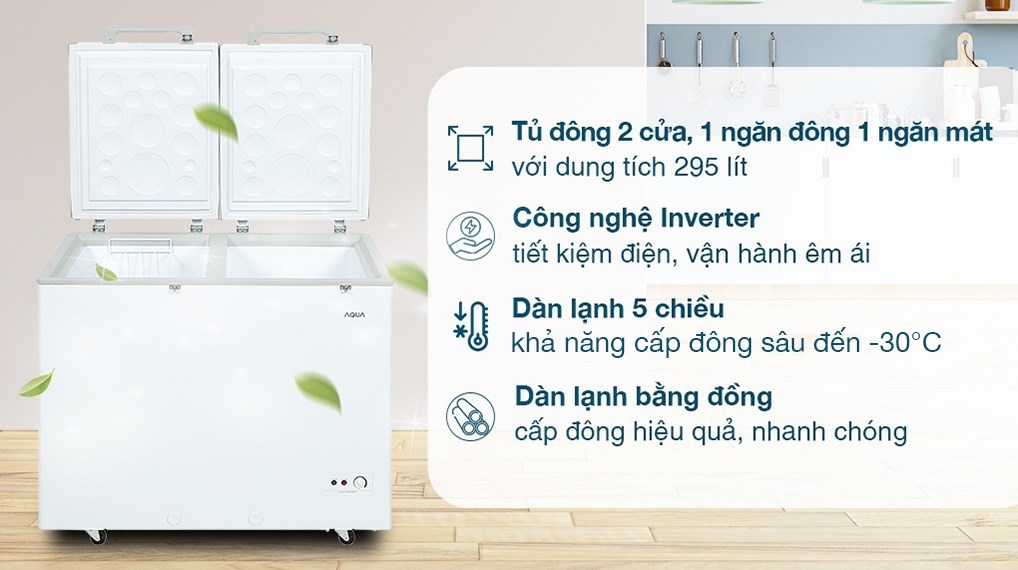 Tủ đông AQUA Inverter 2 Ngăn Đông Mát 365 lít AQF C5702E