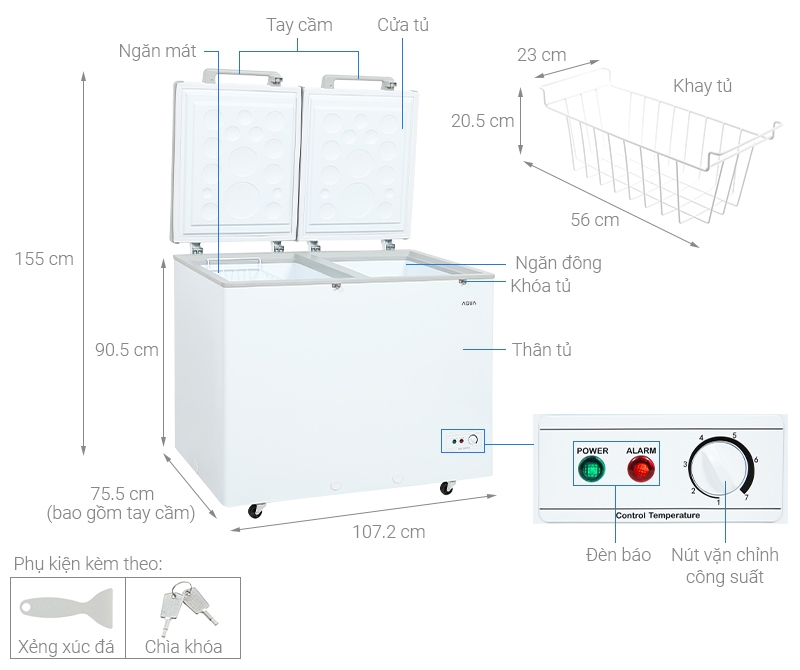 Tủ đông AQUA Inverter 2 Ngăn Đông Mát 295 lít AQF C4202E