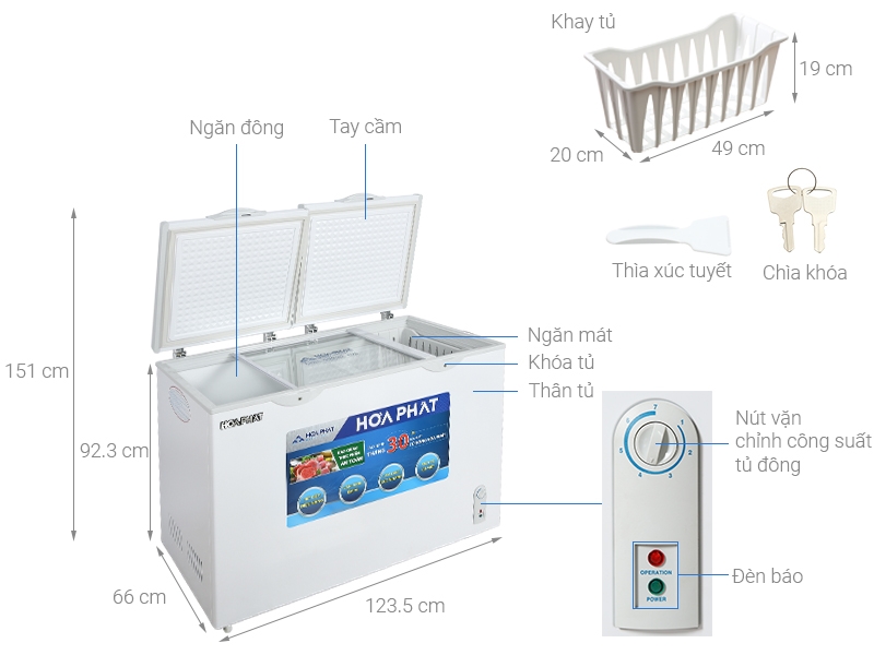 Tủ đông Hòa Phát 2 Ngăn Đông Mát 271 lít HCF 656S2Đ2