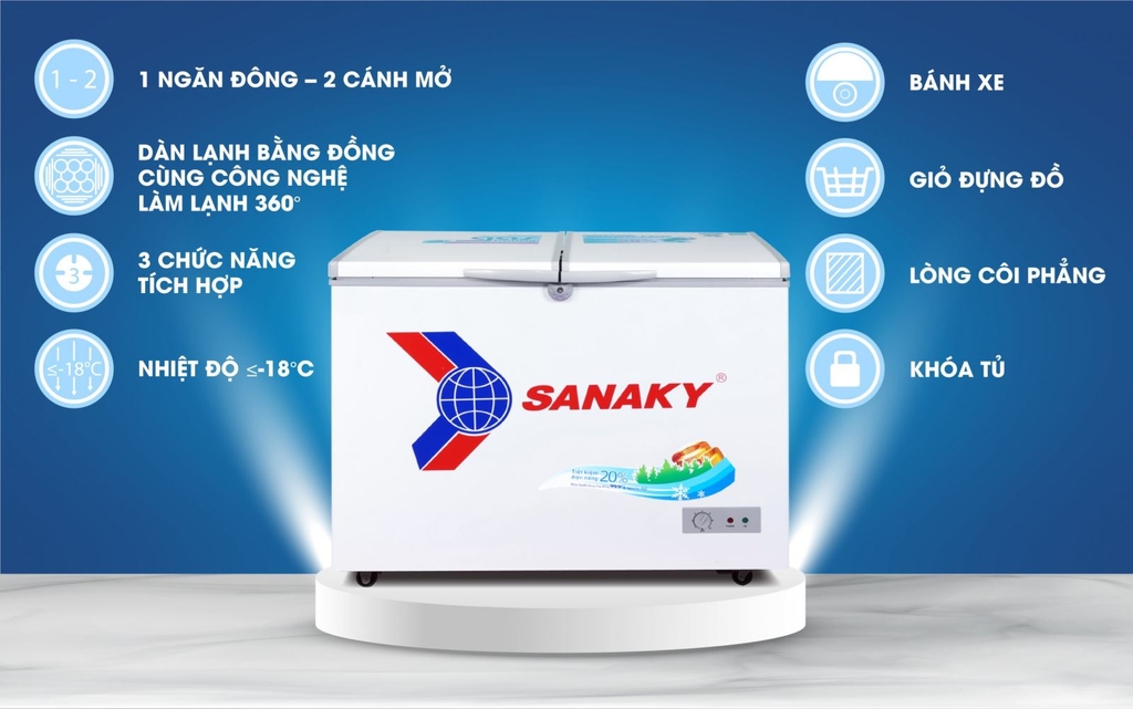 Tủ đông Sanaky 1 Ngăn Đông 270 lít VH-3699A1