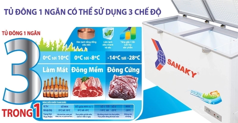 Tủ đông Sanaky 1 Ngăn Đông 305 lít VH 4099A1