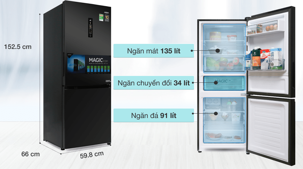 Tủ lạnh Aqua Inverter 260 lít AQR I298EB BS