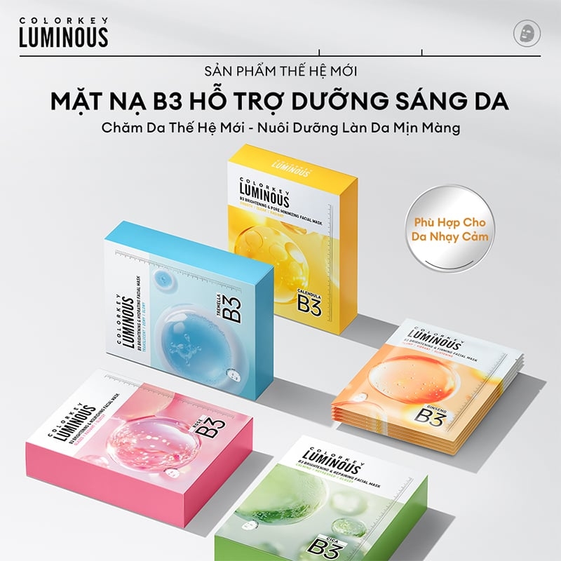 Hộp 10 Mặt Nạ Sáng Da Colorkey Luminous B3 Brightening Facial Mask 30ml x 10 Miếng