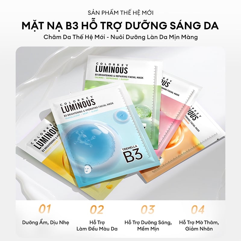 Hộp 10 Mặt Nạ Sáng Da Colorkey Luminous B3 Brightening Facial Mask 30ml x 10 Miếng