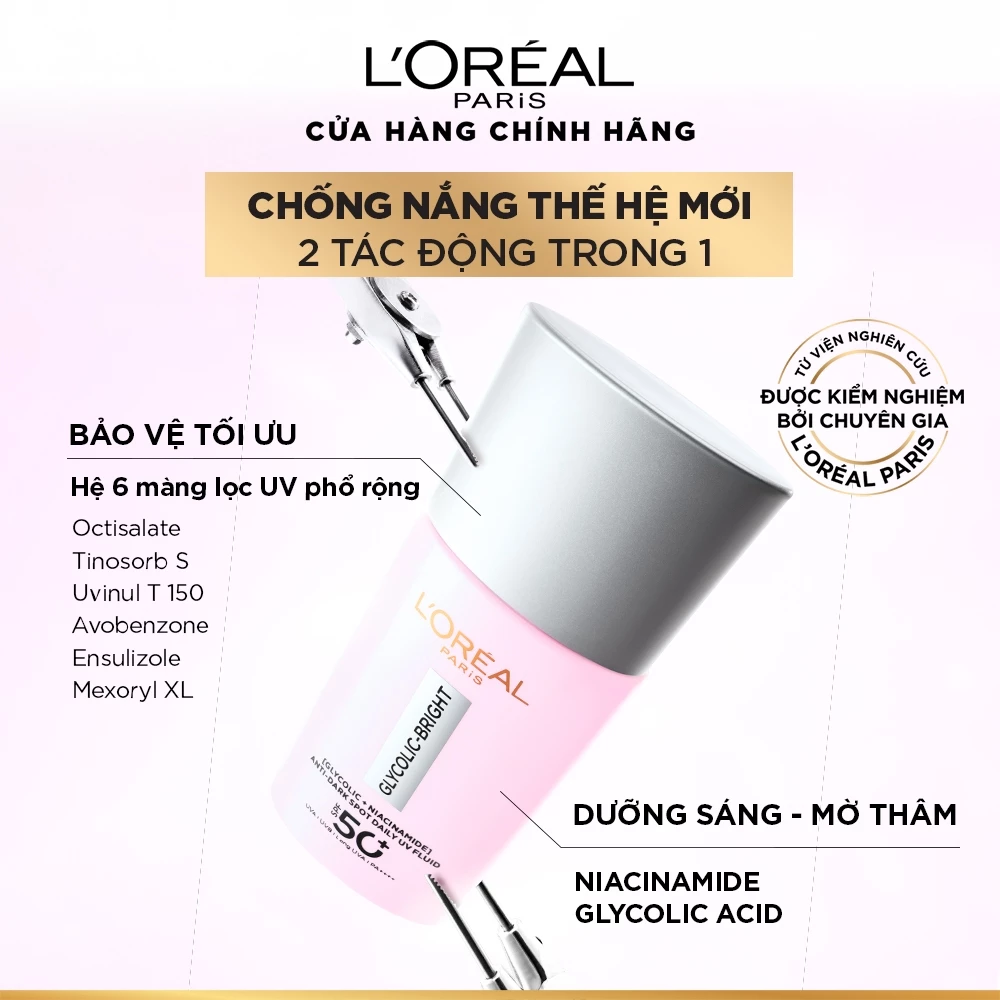 Sữa Chống Nắng Phổ Rộng L'Oreal Paris Glycolic Bright Anti Dark Spot Mờ Thâm Nám 50ml