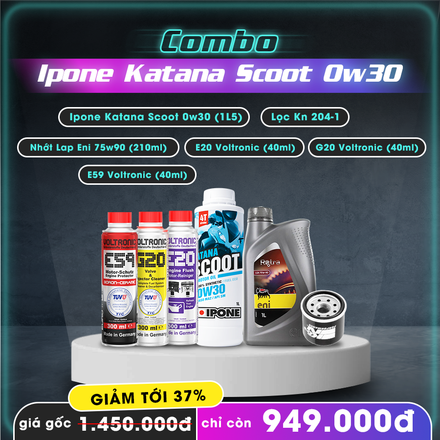 Combo nhớt Sh350i Ipone Katana 0w30 + Lọc Kn + Phụ gia bảo vệ xe