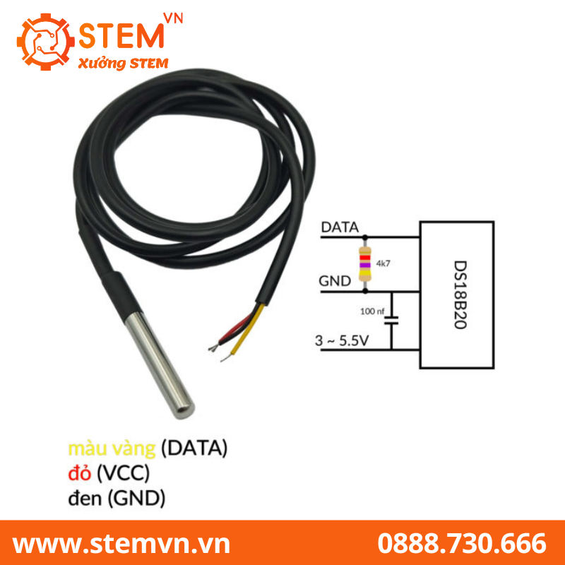 Module cảm biến nhiệt độ DS18B20 đầu dò chống nước