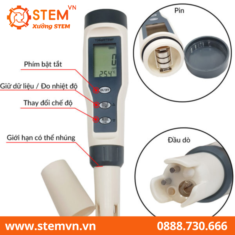 Dụng cụ đo PH, Chất lượng nước TDS Nhiệt độ 3 trong 1