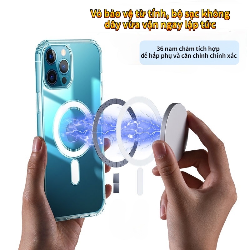 Ốp lưng từ tính trong suốt iphone KOLEAD P12 chống sốc sạc không dây 7 8 plus X XS XSMAX 11 12 13 14 15 PRO PROMAX PLUS