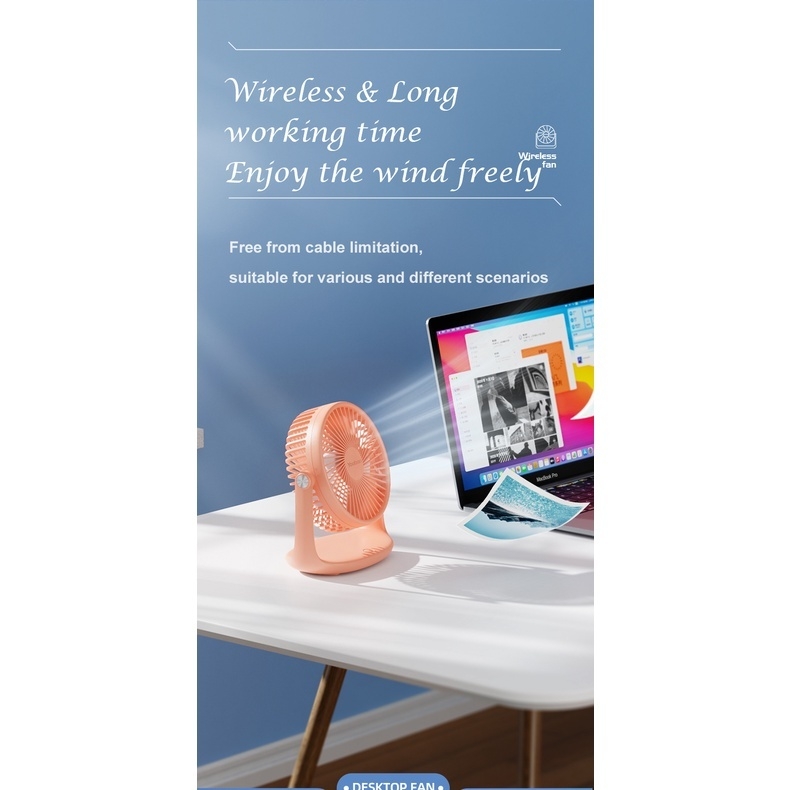 Quạt tích điện để bàn YOOBAO model F2P 10000mAh 3 mức gió, thiết kế chắc chắn - Cổng sạc USB chạy liên tục 12 - 50 tiếng