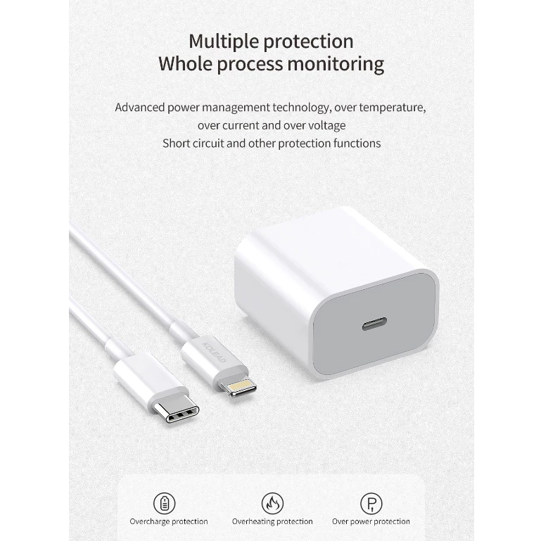 Củ sạc nhanh KOLEAD C86 PD20W 1 cổng TYPE-C - An toàn ổn định, Bảo vệ thiết bị, Không nóng máy cho các dòng điện thoại