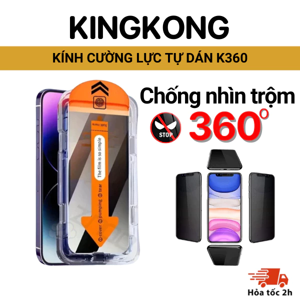 Kính cường lực KINGKONG K12 chống nhìn trộm 360 độ, chống trầy xước, bảo vệ camera 11 12 13 14 15 16 Pro Plus Promax.