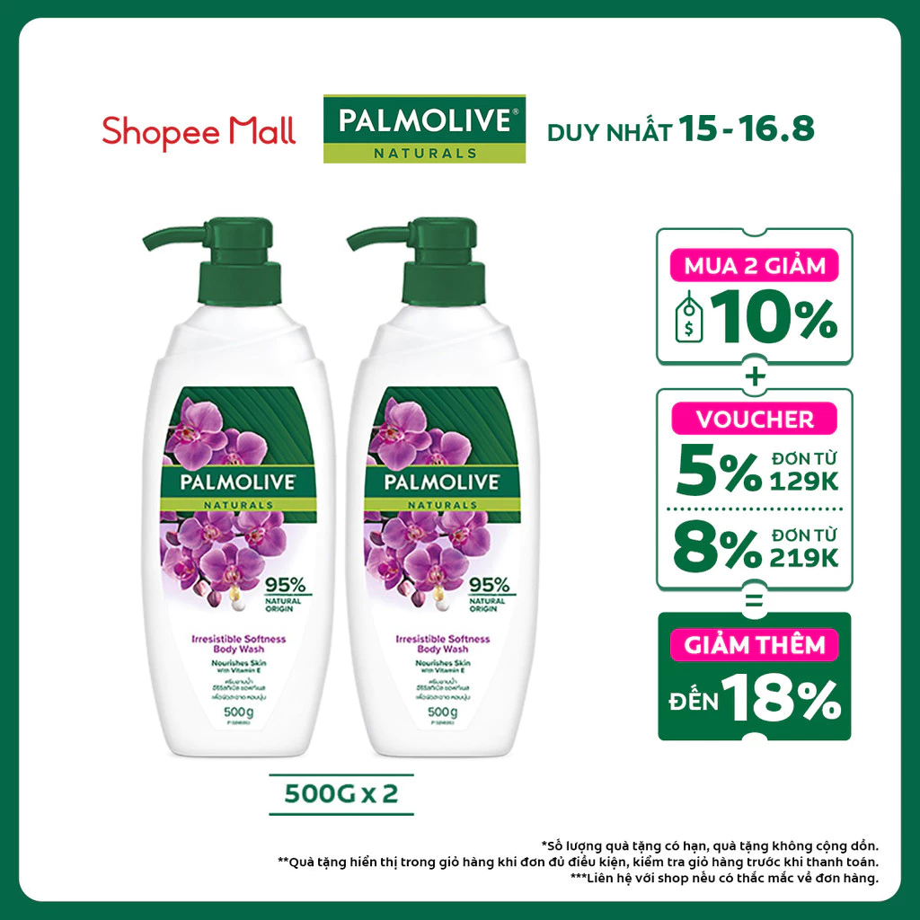 Bộ 2 Sữa tắm Palmolive mịn màng quyến rũ 95% chiết xuất từ phong lan 500g