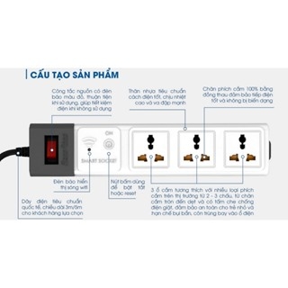Ổ cắm thông minh OC02 3m 3 cổng Rạng Đông - Kết nối với wifi điều khiển từ xa qua app, chiều dài 3-5m tiện lợi sử dụng