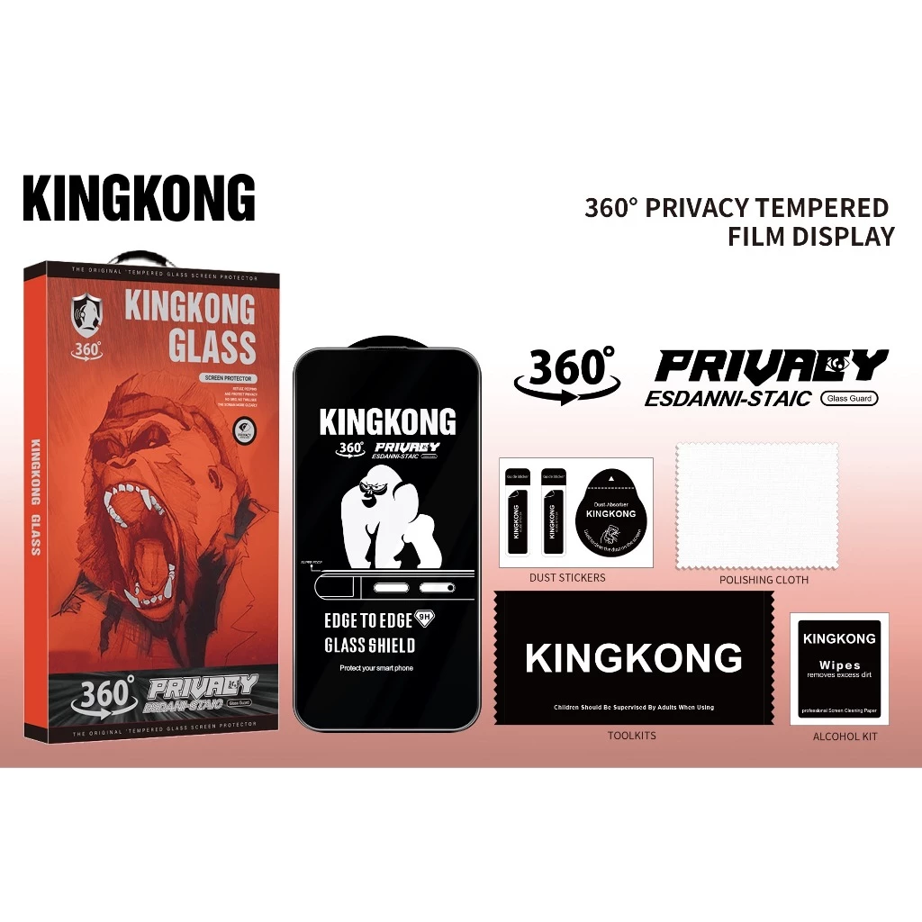 Kính cường lực KINGKONG K12 chống nhìn trộm 360 độ, chống trầy xước, bảo vệ camera 11 12 13 14 15 16 Pro Plus Promax.