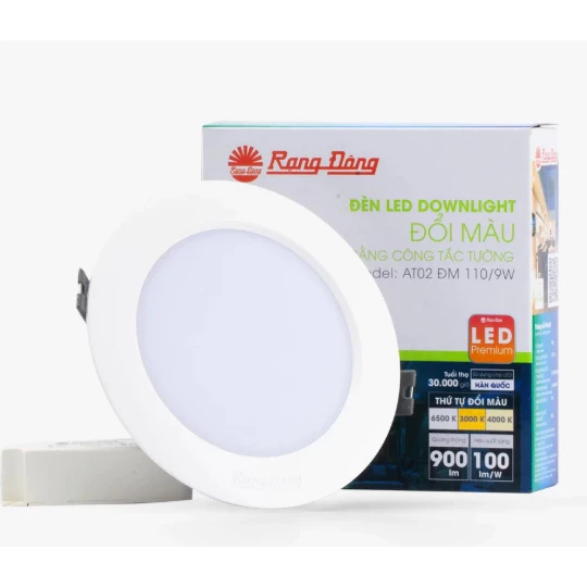 Đèn LED âm trần Downlight Đổi màu RẠNG ĐÔNG AT02 ĐM 90/9W,Sử dụng Chip LED Hàn Quốc, Chất lượng ánh sáng cao