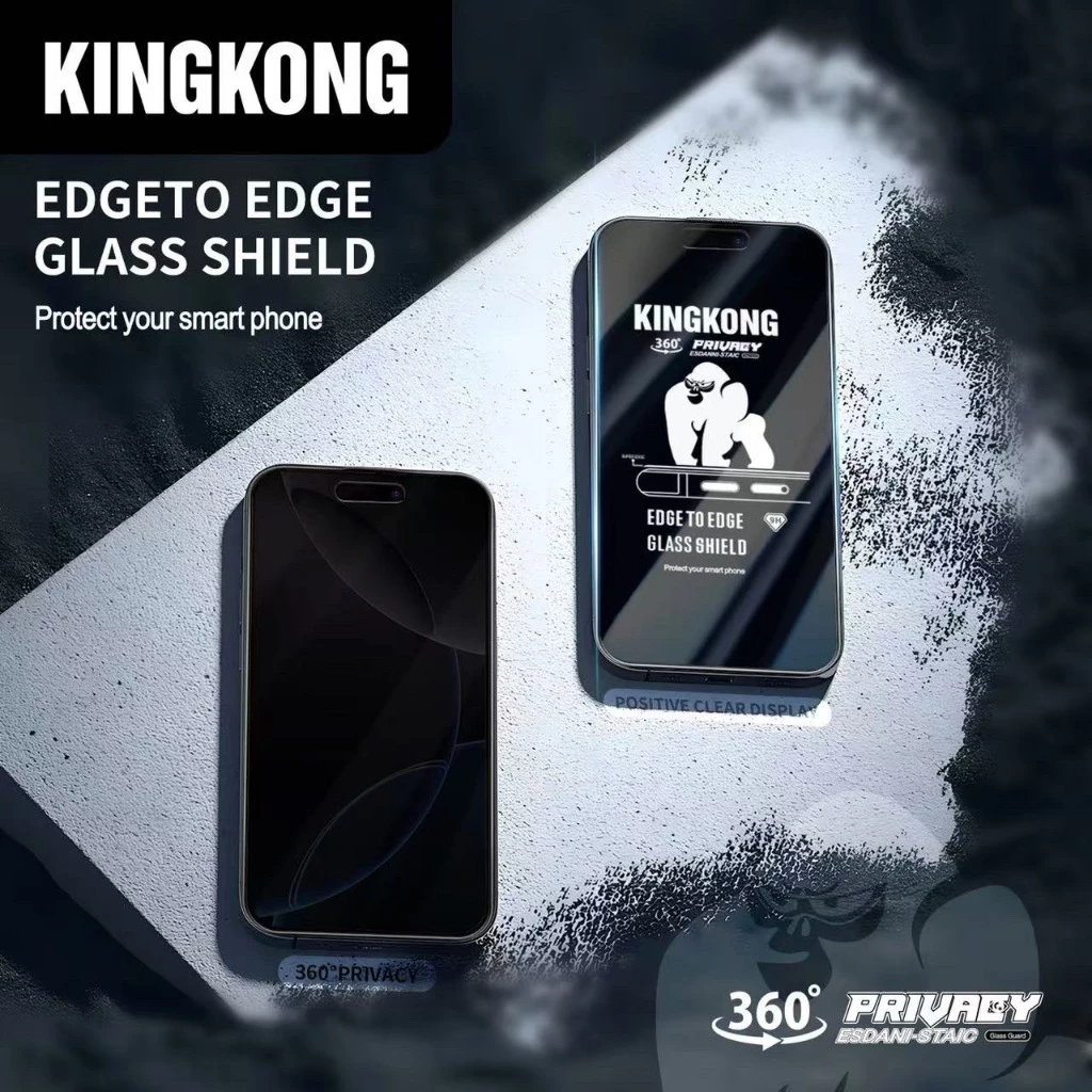 Kính cường lực KINGKONG K12 chống nhìn trộm 360 độ, chống trầy xước, bảo vệ camera 11 12 13 14 15 16 Pro Plus Promax.