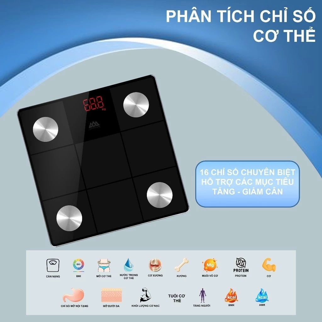 Cân điện tử CAMRY IF1131 cân sức khỏe thông minh, chính xác từng li, màn hình LCD lớn có đèn nền, theo dõi 16 chỉ số thể