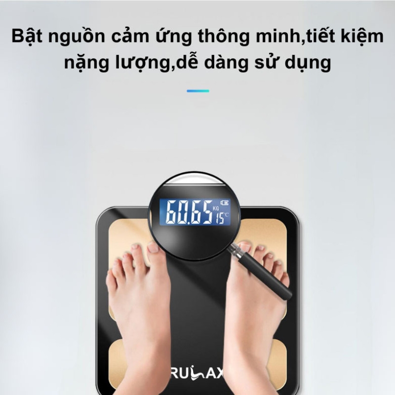 Cân Điện Tử Rulax, Màn Hình Hiển Thị LCD, Kết Nối Điện Thoại Thông Minh, Đo Chỉ Số Cơ Thể Chính Xác