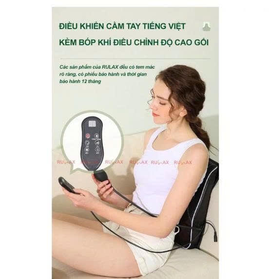 Gối Massage Cổ Vai Gáy Hồng Ngoại RULAX RL19 Plus Bản Nâng Cấp Kết Hợp 2 Động Cơ Rung, Nam Châm Trị Liệu Và Khí Nén