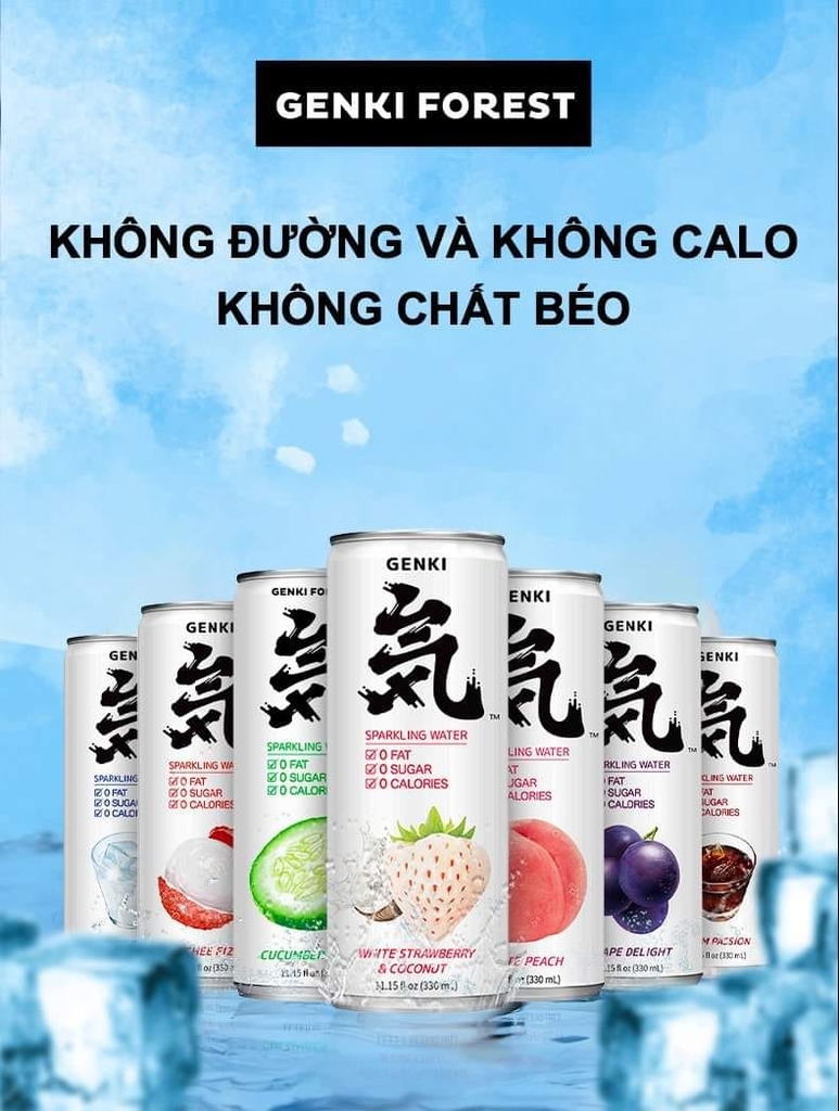 Soda KHÔNG ĐƯỜNG Genki Forest có gas 330ml ( vị nho) combo 6 lon