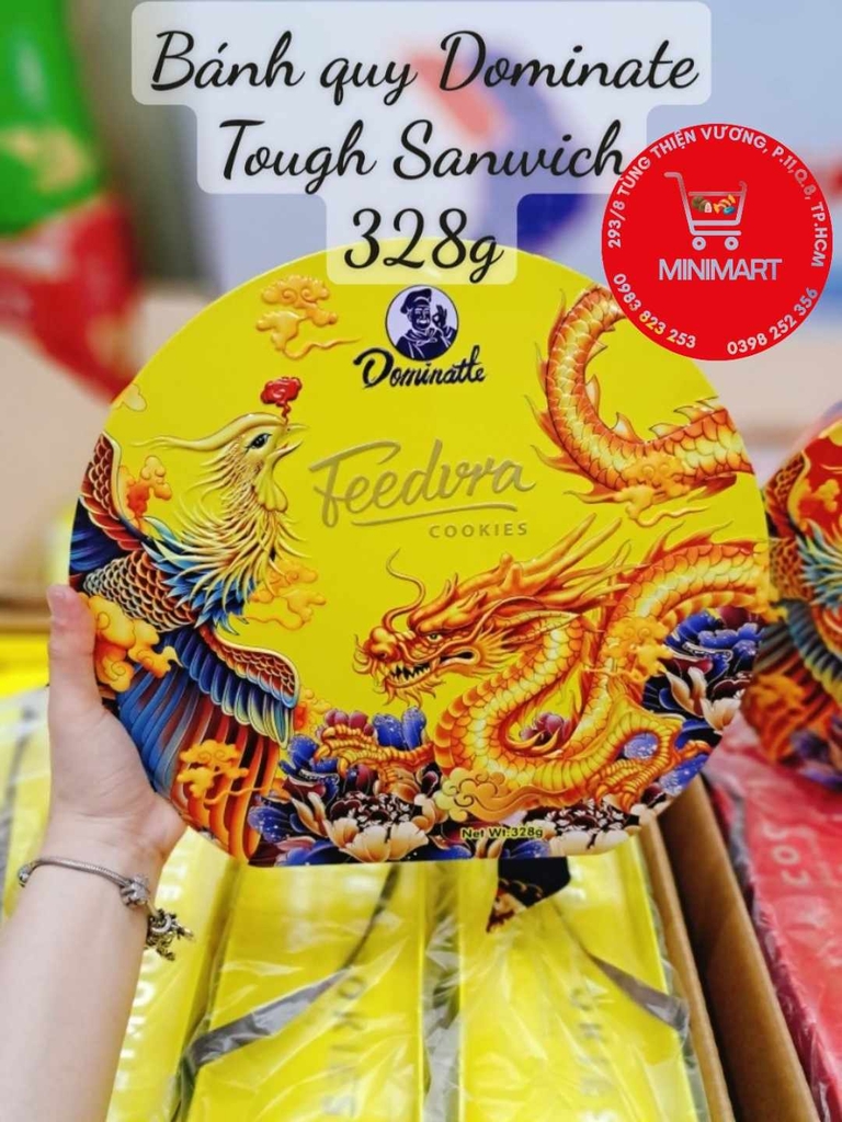 Bánh quy Dominate Tough Sanwich hộp sắt 328g( vàng) (6)