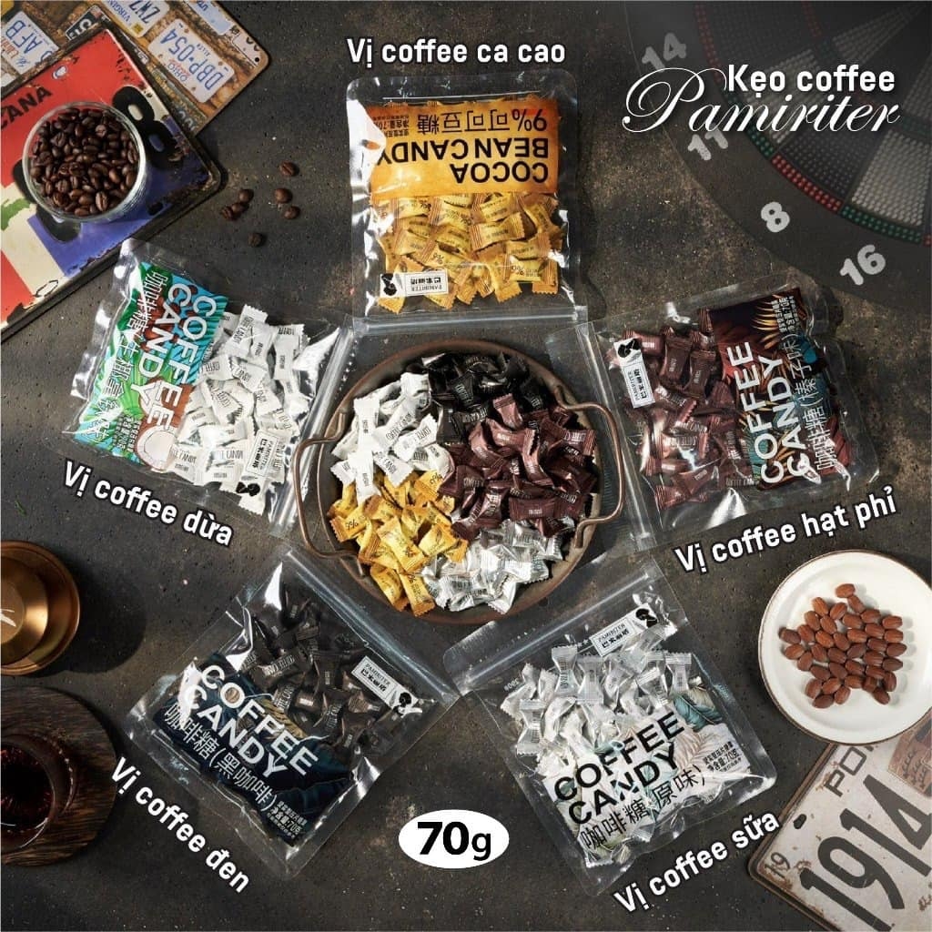 Kẹo Cà Phê Coffee Candy Pamiriter 70g Đài Loan (cafe hạt phỉ )