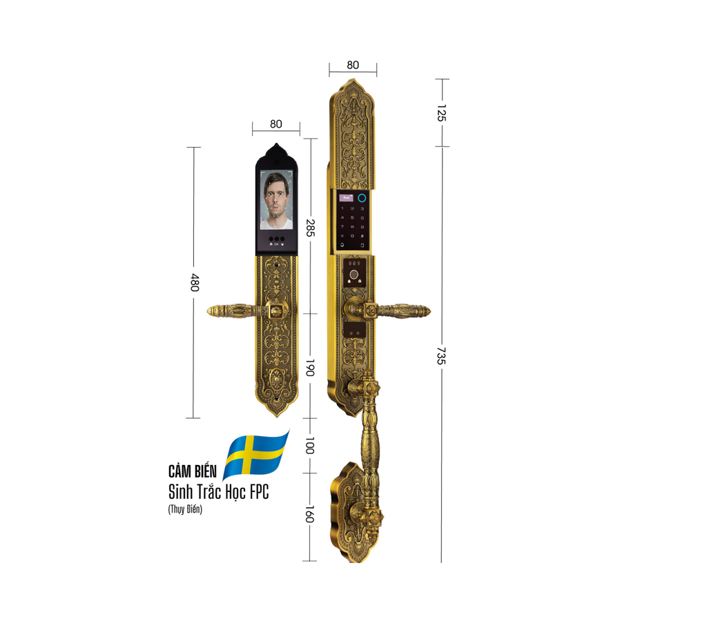 Khóa cửa đại sảnh biệt thự EL888 GB BRASS - Khóa điện tử Demax