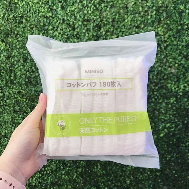 Bông Tẩy Trang Miniso Sọc Xanh Bịch 180 Miếng Nhật Bản