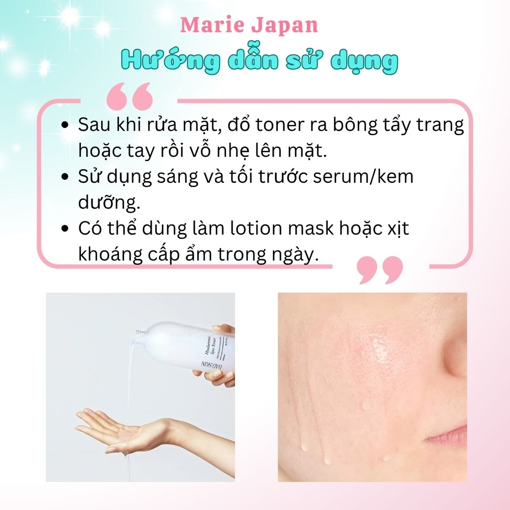 Nước Hoa Hồng BadSkin Cấp Ẩm Sâu Căng Bằng PH Căng Mịn Da Hyaluronic Spa Toner Hàn Quốc 500ml