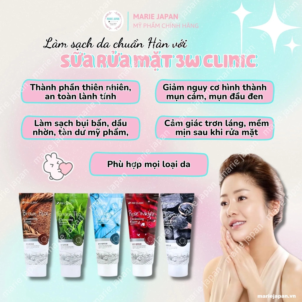 Sữa Rửa Mặt 3W Clinic Làm Sạch Cấp Ẩm Mềm Mịn Da Hàn Quốc Tuýp 100ml