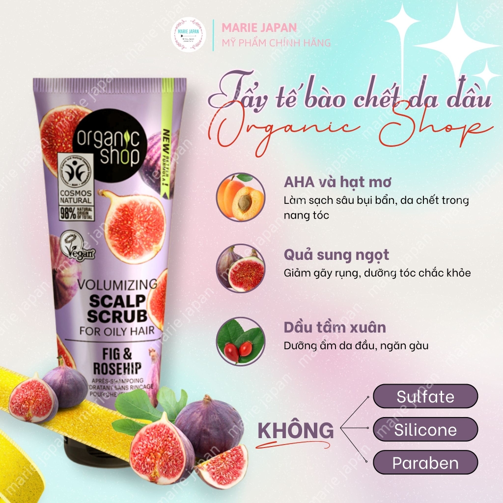 Tẩy Tế Bào Chết Da Đầu Organic Shop Kiềm Dầu Ngăn Rụng Tóc Tuýp 75ml ( TẶNG 3 GÓI Ủ TÓC)