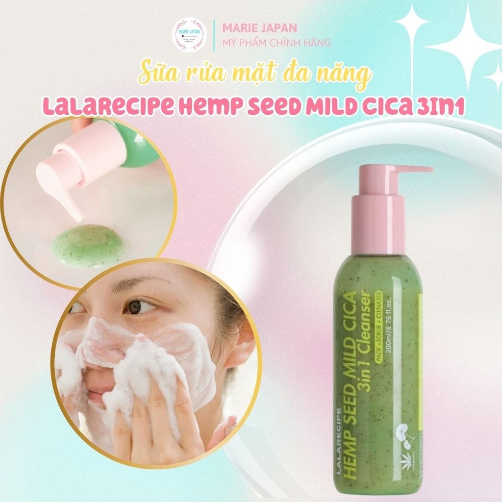 Sữa Rửa Mặt Sủi Bọt Lalarecipe Hemp Seed  Mild Cica 3In1 Sạch Sâu Cấp Ẩm Dịu Nhẹ Hàn Quốc