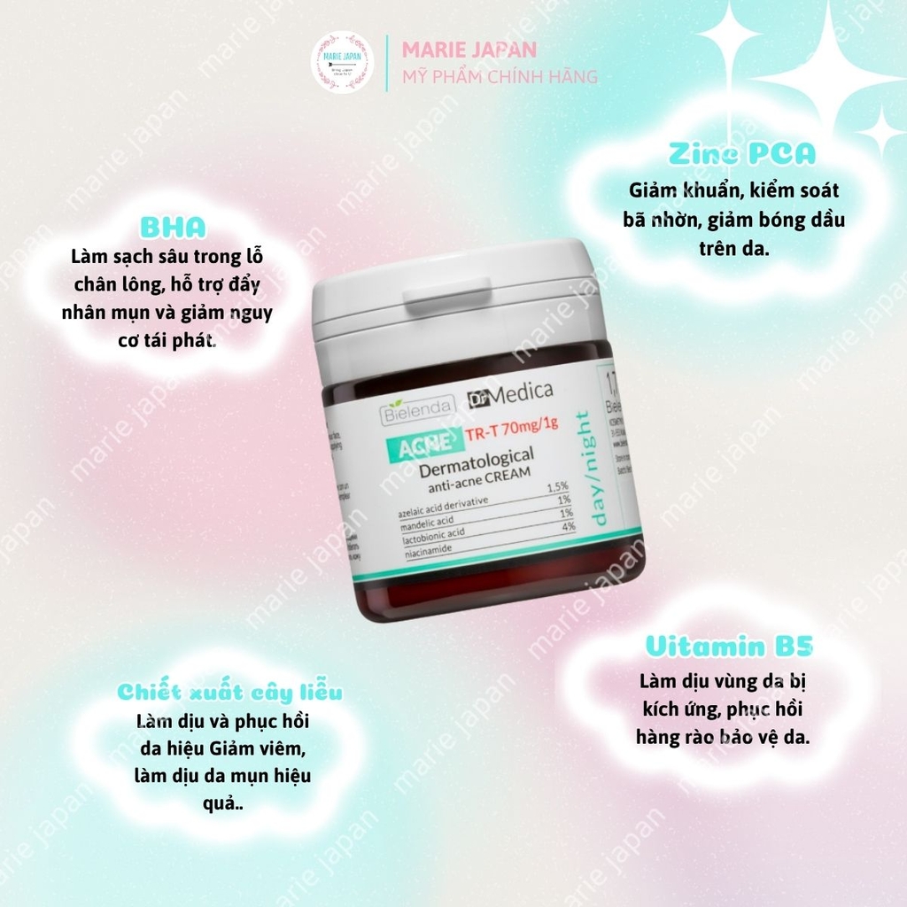 Kem Dưỡng Bielenda DrMedica Anti-Acne Dermatological Giảm Mụn Kiềm Dầu Phục Hồi Da Hộp 50ml