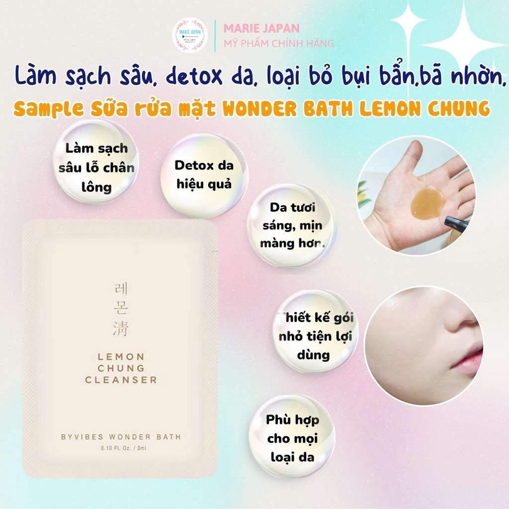 Sữa Rửa Mặt Byvibes Wonder Bath Lemon Chung Cleanser Sạch Sâu Dưỡng Da Sáng Khỏe Hàn Quốc Hộp 10 Gói x 3ml