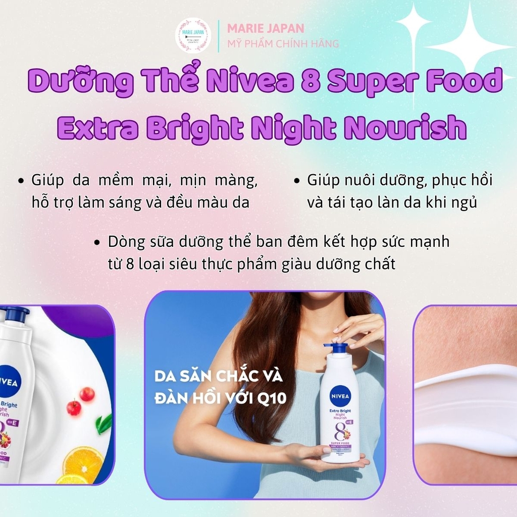 Dưỡng Thể Nivea 8 Siêu Dưỡng Trắng Mềm Mịn Da Extra Bright 40X Vitamin C